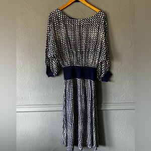 Anthropologie Maeve Gemma Dress Blue White Geometric XS